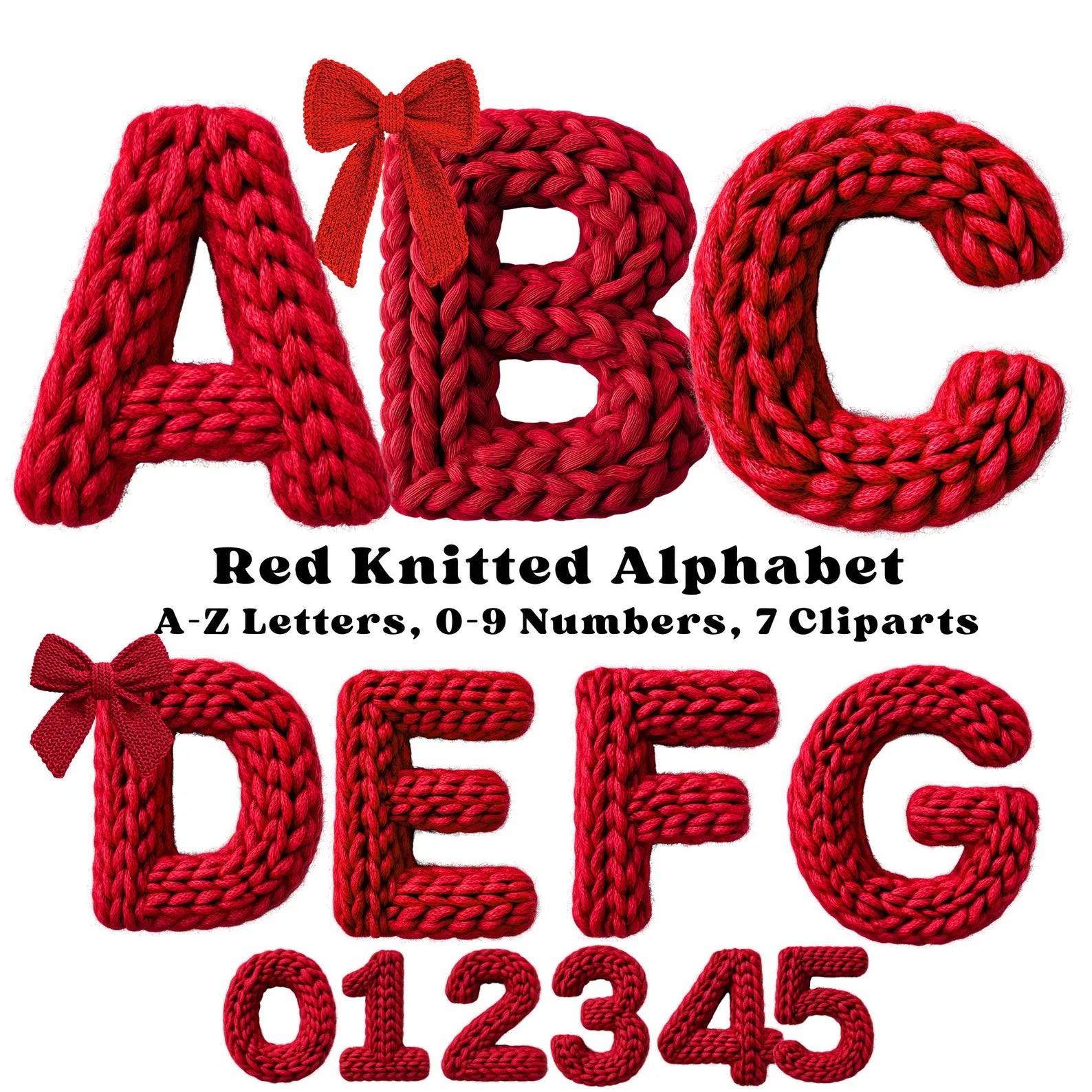 Pink Knitted Alphabet Clipart, Cozy Yarn Letters A-Z & Numbers 0-9