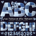 Faux Embroidered Blue Alphabet PNG Bundle, Faux Quilted Patchwork Letters,